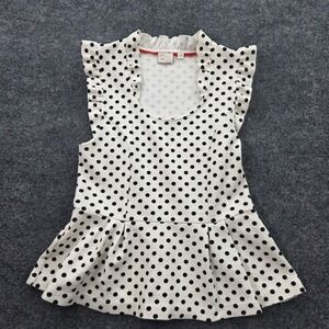 Anthropologie Postmark Polka Dot Peplum Top Ruffle Sleeveless Blouse M White